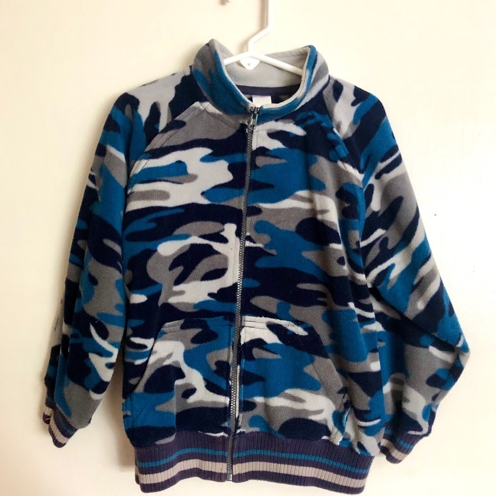 Carter’s Full Zip Up Jacket Toddler Blue Gray Camouflage Fleece 4T